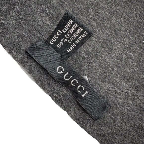 Authentic GUCCI Large Stole Muffler Scarf Gray Cashmere - Picture 12 of 15